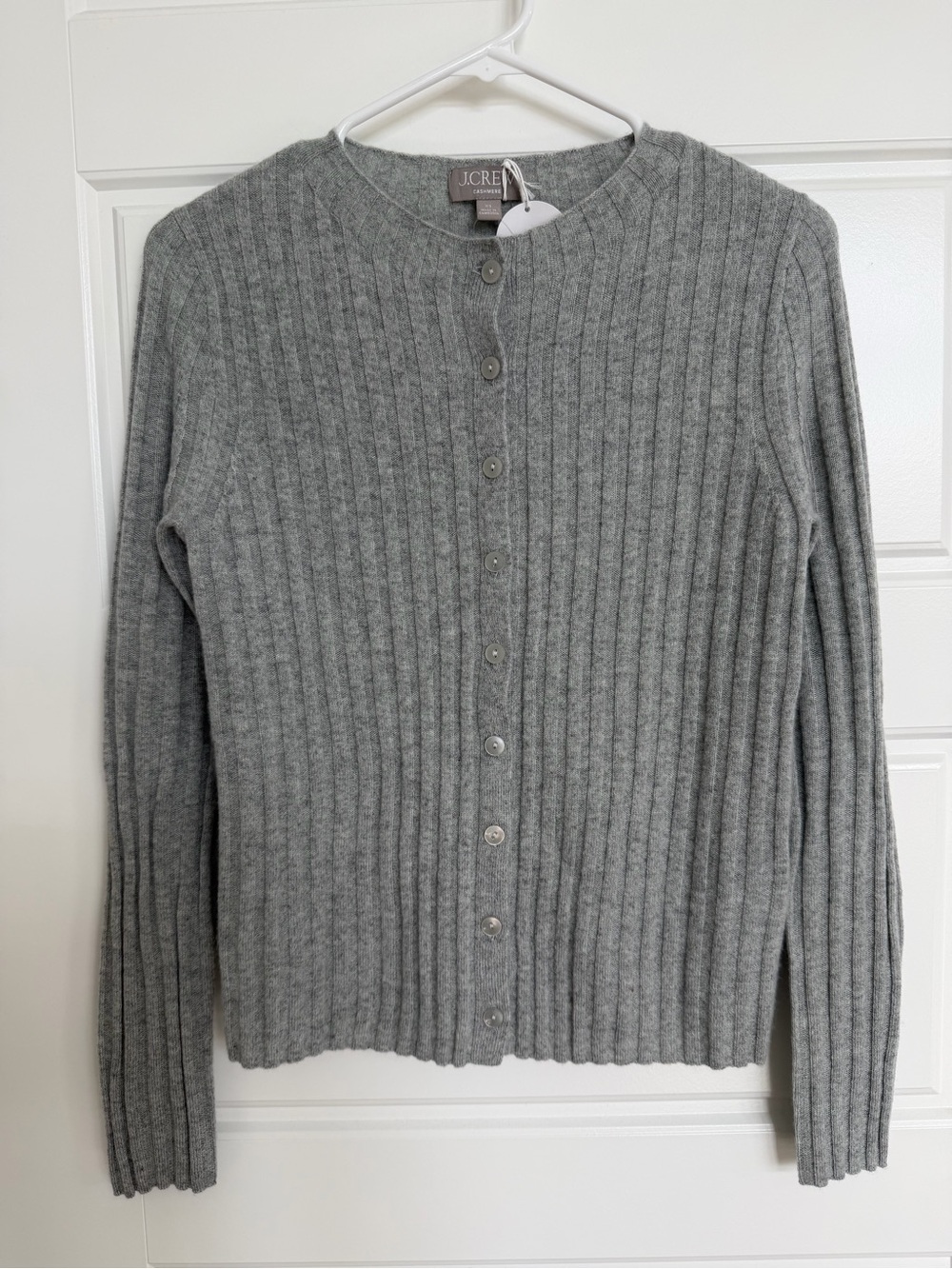 J. Crew Light Gray Ribbed Cashmere Cardigan - Picture 1 of 9